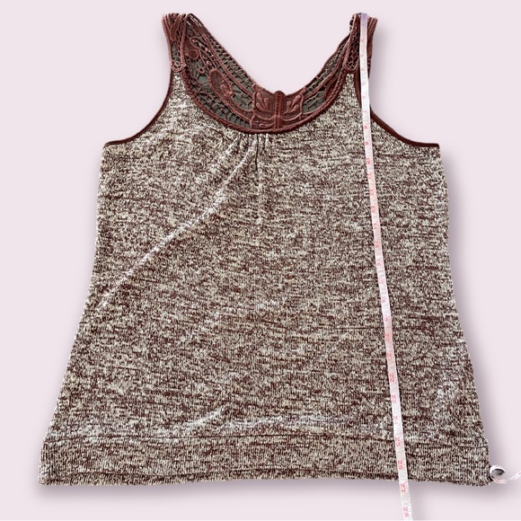 Beautiful Super Soft Knit Tank Top heathered brown with lace butterfly size XL - Picture 6 of 9